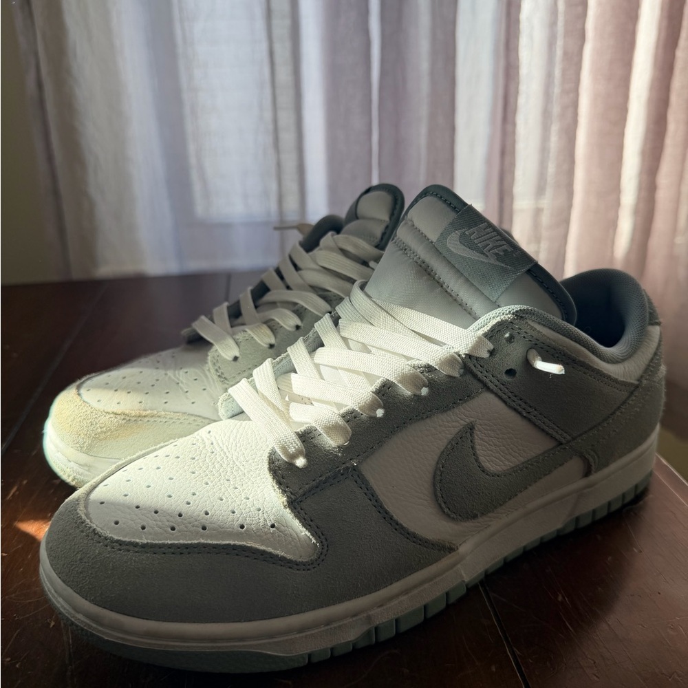 Nike Dunk Low White and Light Gray Suede/Leather Sneakers